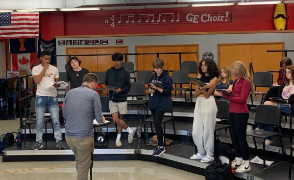 The cast of “The 25th Annual Putnam County Spelling Bee” rehearse.  
Photo courtesy of Owen Voke.